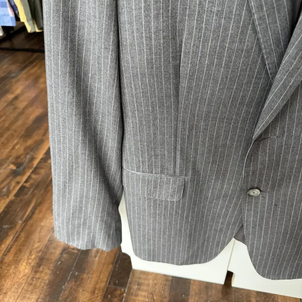 Vintage 100%‎ Wool Ralph Lauren Suit Jacket Blazer Size 42S Grey Pinstripe